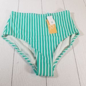 Kona Sol Bikini Medium Coverage High Waisted Bottom Green Stripes